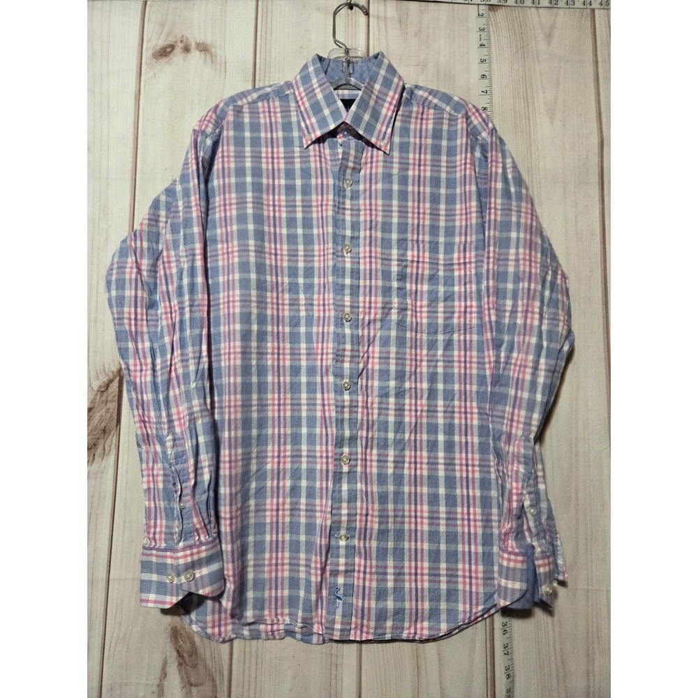 Tailorbyrd Collection Mens L Long Sleeve Button Up Shirt‎ Plaid Blue Pink